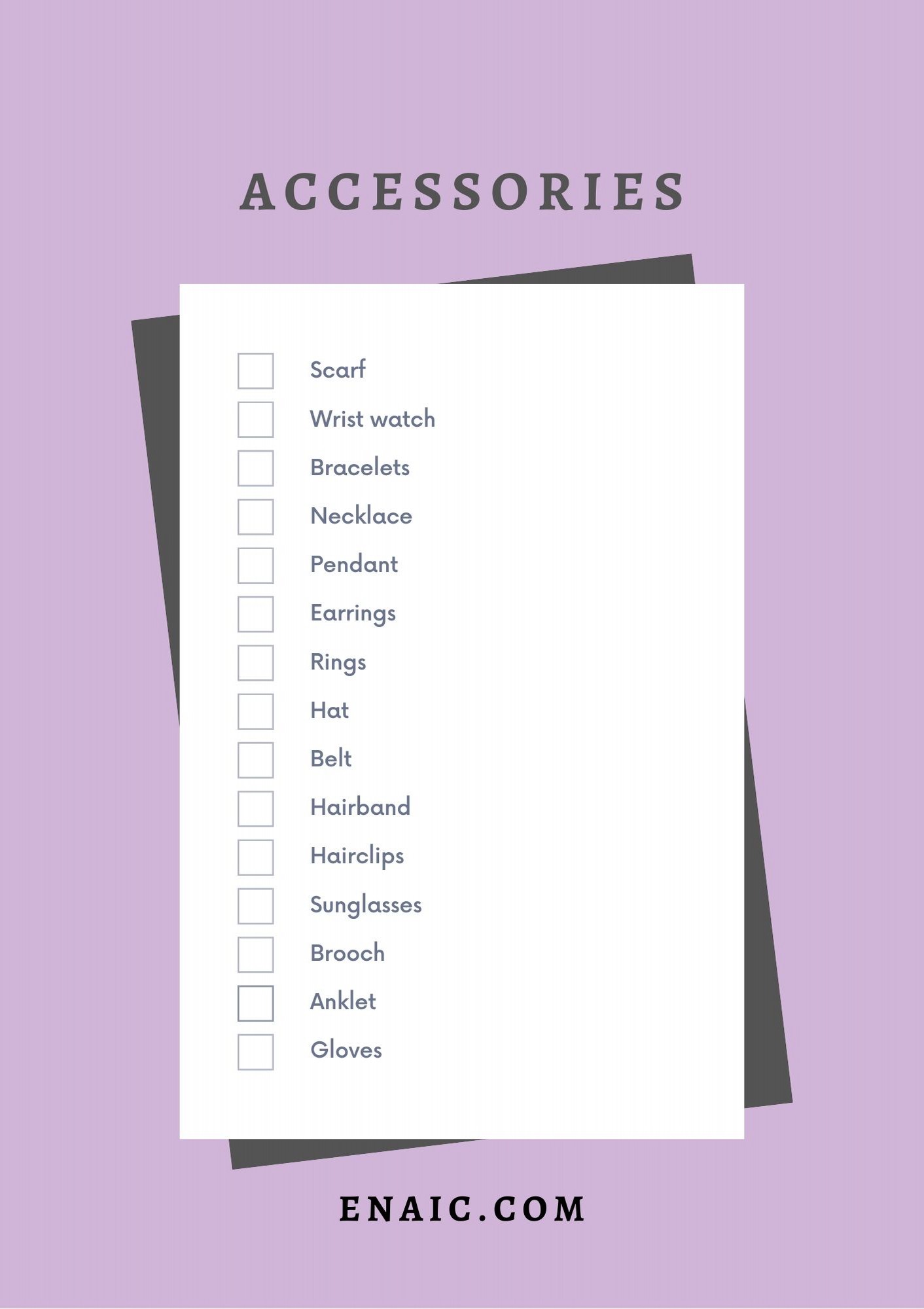 accessories checklist weekend escape